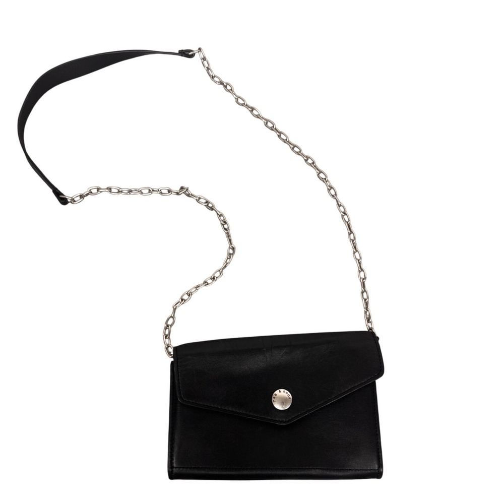 Rag & Bone Black‎ Leather Envelope Crossbody Bag Silver Chain Red Lining
